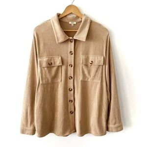 KORI America | Fleece shacket overshirt tan large